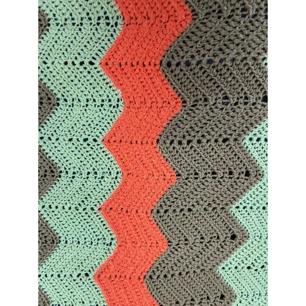 Vintage‎ Handmade Crochet Afghan Throw Orange Brown 70s 95X60
